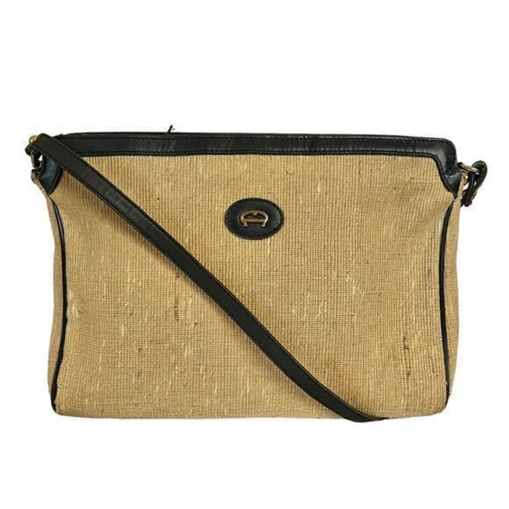 Vintage Etienne Aigner Woven Straw Navy Blue Leather Shoulder Bag Purse